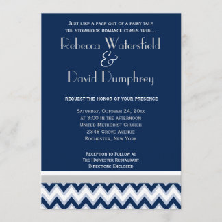 Marine Blue & Silver Mod Chevron Faire-part de mar