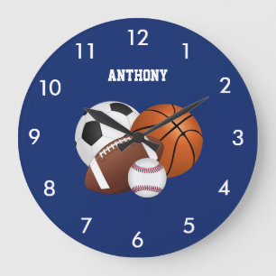 Marine Blue Sports Ball Custom Grand Horloge
