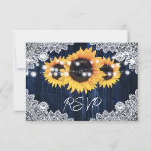 Marine Blue Sunflower Mariage RSVP Cartes Repas Ch