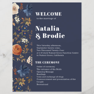 Marine Blue Terracotta Bohemian Wedding Programme