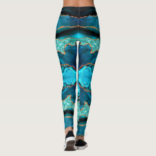 Marine Blue Turquoise Gold Aqua Turquoise Leggings