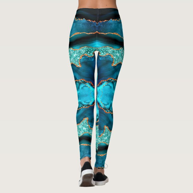 Marine Blue Turquoise Gold Aqua Turquoise Leggings (Dos)