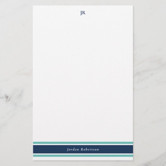 Marine Blue Turquoise Monogramme papeterie (Devant)