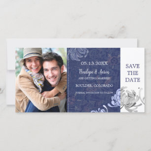 Marine Blue Wedding Enregistrer la date Carte phot