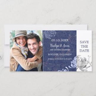Marine Blue Wedding Enregistrer la date Carte phot