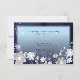 Marine Blue & White Floral Winter Wedding RSVP