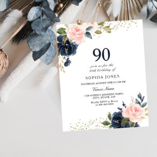 Marine & Blush Budget 90e Invitation d'anniversair