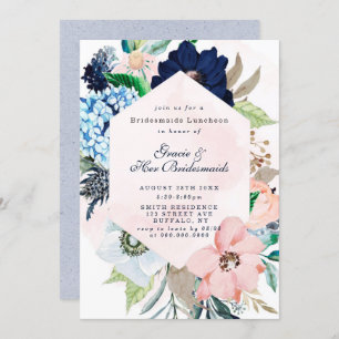 Marine Blush Floral Bridesmaids Luncheon Invitatio