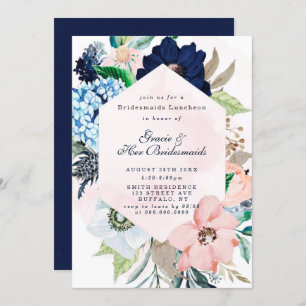 Marine Blush Floral Bridesmaids Luncheon Invitatio