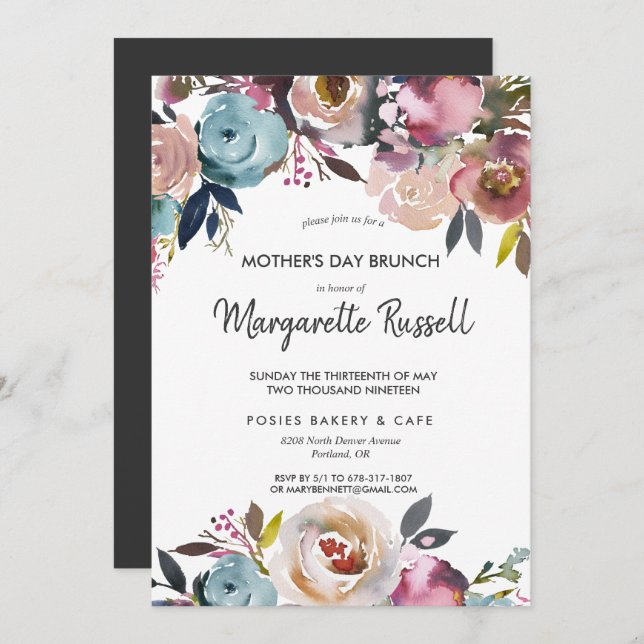 Marine & Blush Floral Fête des Mères Invitation Br (Devant / Derrière)