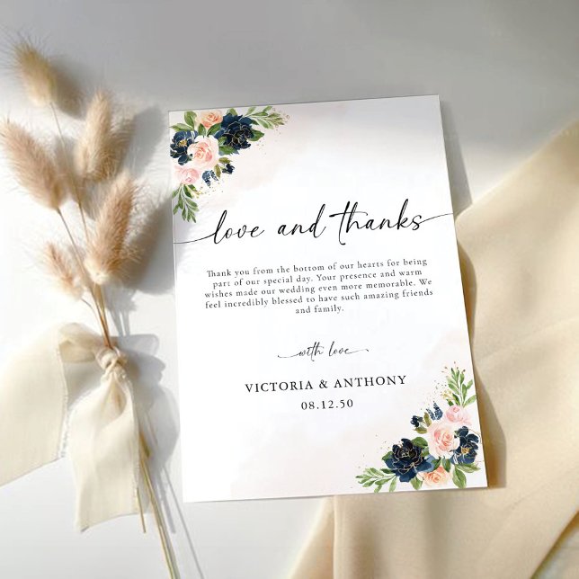 Marine & Blush rose Floral Mariage Merci Cartes (Créateur téléchargé)