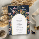 Marine Boho Arch Faire-part de mariage<br><div class="desc">Invitation à la Faire-part de mariage à huile d'arc bleu de la marine. Cette invitation à la feuille mariage en arc de bouho élégante et élégante présente de magnifiques fleurs sauvages aquarelles peints à la main, disposés comme un cadre magnifique. Le dos comprend un beau bouquet de coordination avec un...</div>