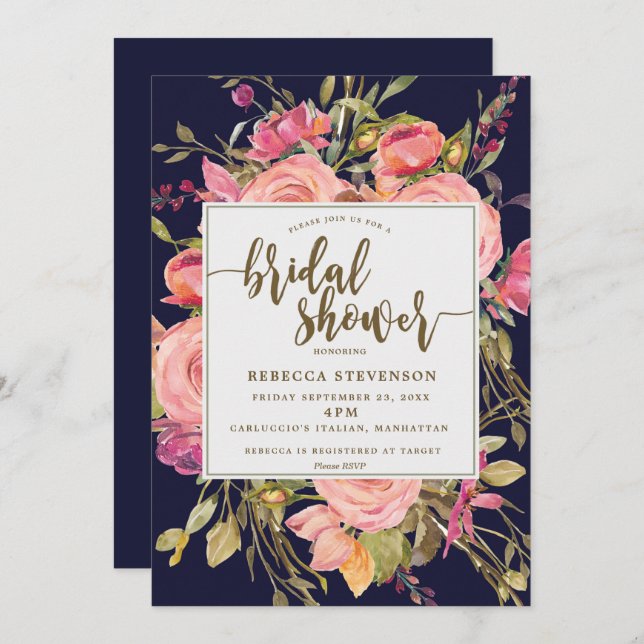 marine boho fleur sauvage invitation douche nuptia (Devant / Derrière)