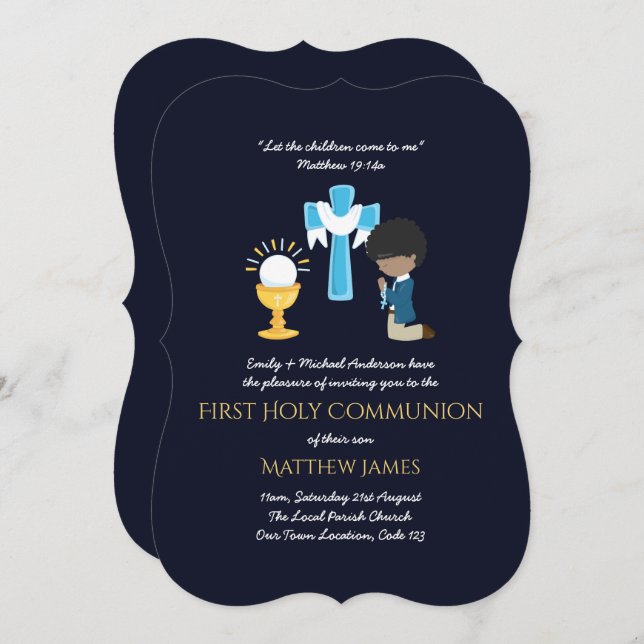 Marine BOYS First Holy Communion Invitations (Devant / Derrière)