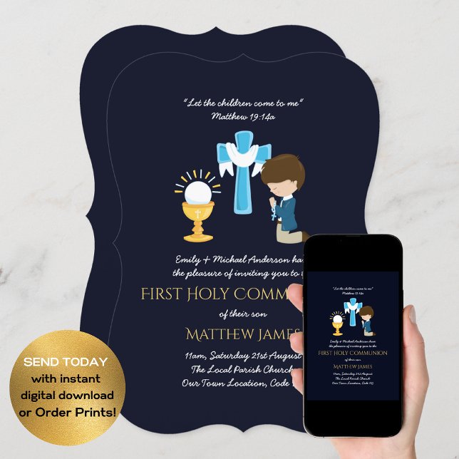 Marine BOYS First Holy Communion Invitations (Créateur téléchargé)