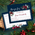 Marine burgundy mariée florale pour être la carte<br><div class="desc">Mariée chic et classe pour être la carte postale recette avec bouquets de fleurs bordeaux et blancs de pivoine avec branches saisonnières de sapin,  baies rouges et feuillage sur minuit arrière - plan bleu marine. Idéal pour votre douche nuptiale à thème fleuri hiver / Noël.</div>