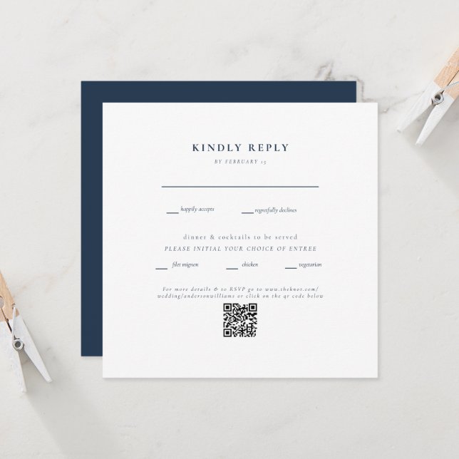 Marine carré et Mariage blanc QR Code II RSVP (Devant/Arrière en situation)