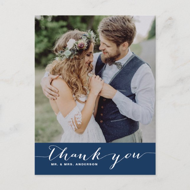 Marine | Carte postale verticale Mariage de script (Devant)