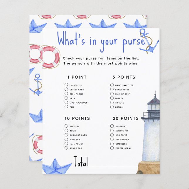 Marine - Ce qui se trouve dans votre baby shower (Devant / Derrière)