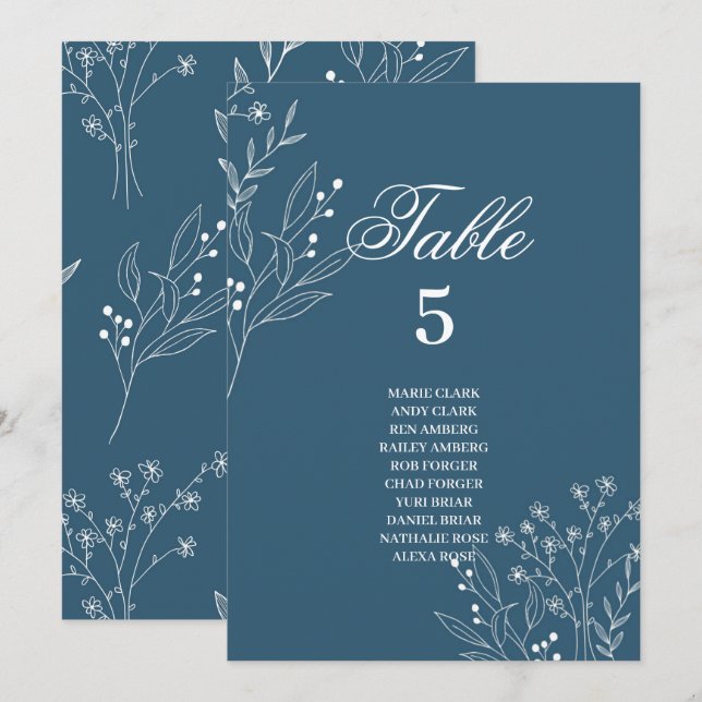 Marine Corner Floral Boho Mariage Cartes de sièges (Devant / Derrière)