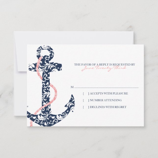 Marine et Ancre rose Plage mariage rsvp (Devant)