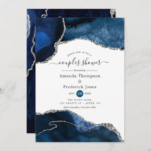 Marine et Argent Agate Couples Douche Invitation