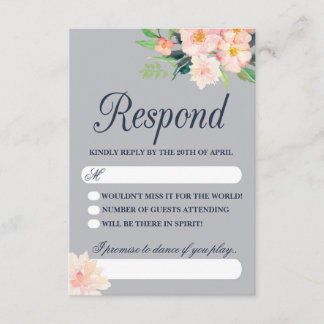 Marine et Blush Floral Wedding RSVP