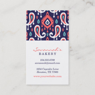 Marine et Coral Ikat Paisley Cartes de visite