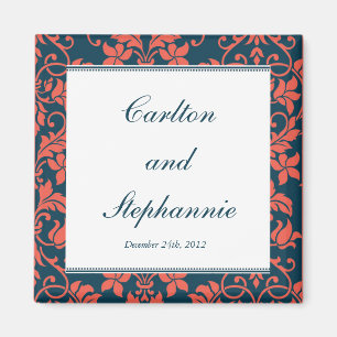 Marine et Coral Mariage damassé Magnet Favoriser