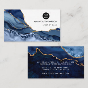 Marine et Gold Agate Carte de visite en pierre pré