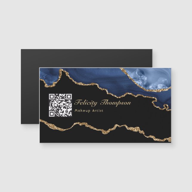 Marine et Gold Agate Precit Stone QR Code (Devant / Derrière)