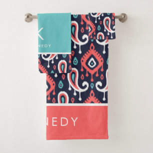 Marine et monogramme de corail d'Ikat Paisley