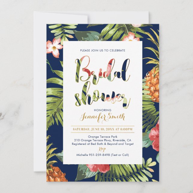 Marine et Or | Invitation Tropical Bridal Shower (Devant)