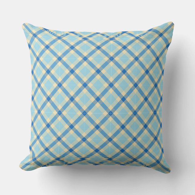 Marine et Sky Blue Tartan Plaid 2 Coussin Carré (Recto)