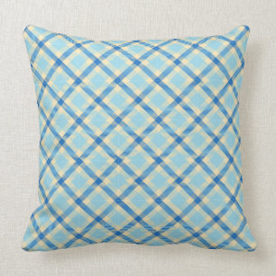 Marine et Sky Blue Tartan Plaid 2 Coussin Carré