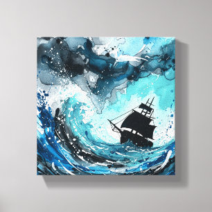 Marine et Turquoise aquarelle Océan Toile Mer orag