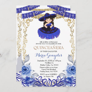Marine Fleurs bleues or Quinceanera Invitation