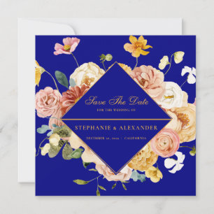 Marine Géométrique Bleu Floral Économisez La Date