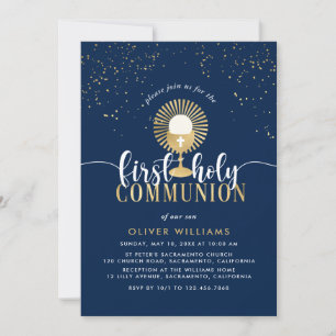 Marine & Gold Boy First Holy Communion Invitation