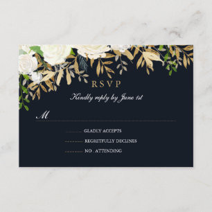 Marine Gold Floral Aquarelle Mariage RSVP