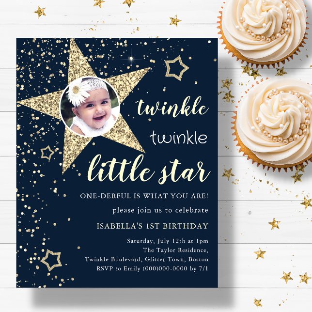 Marine & Gold Twinkle Star 1er anniversaire Invita (Créateur téléchargé)