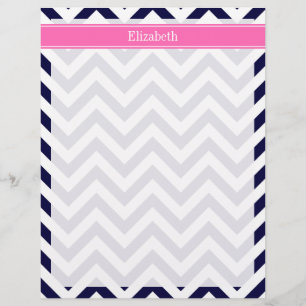 Marine Lg Chevron HotPink2 Quatrefoil Nom Monogram