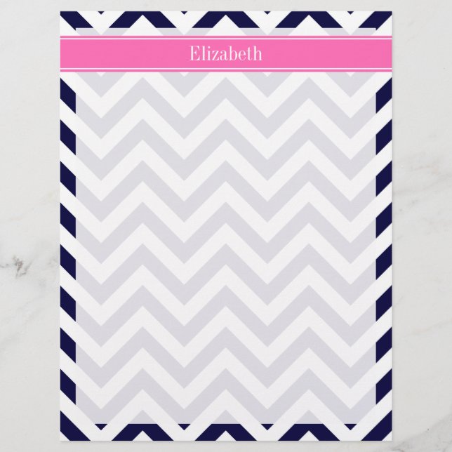 Marine Lg Chevron HotPink2 Quatrefoil Nom Monogram (Devant)