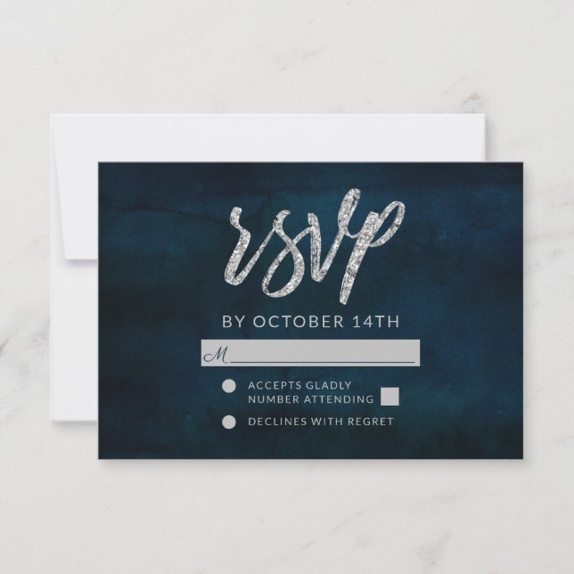 Marine Luster Bleu foncé Noir Mariage RSVP Réponse (Devant)