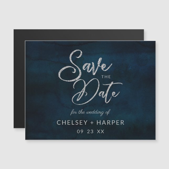 Marine Luster Dark Blue Silver Wedding Enregistrer (Devant / Derrière)