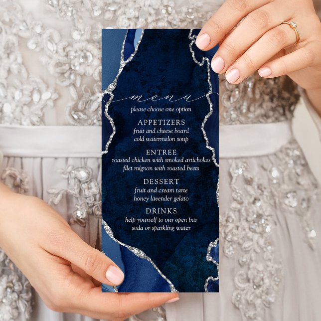 Marine Marble & Silver Agate Menu Mariage (Créateur téléchargé)