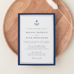 Marine marine et Faire-part de mariage blanc | ANC<br><div class="desc">Nos invitations de mariage élégantes présentent un style nautique classique avec un look épuré et minimaliste. Design comporte une double bordure de bleu marine riche avec une illustration de l'ancre du navire au sommet. Un bloc élégant et des lettres de script en gris clair et bleu marine assorti complètent le...</div>