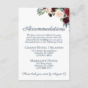 Marine Marsala Floral Mariage Cartes d'hébergement