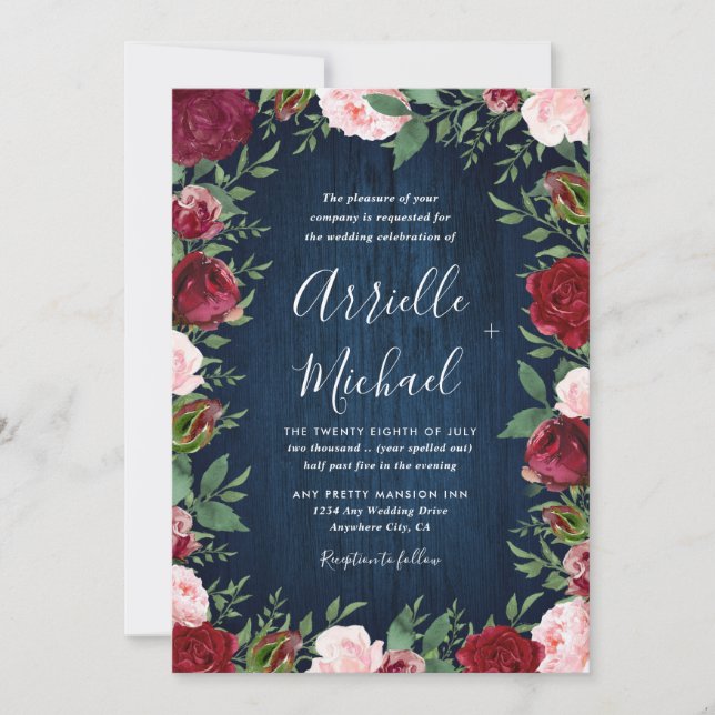 Marine Marsala Pays Mariages Rustiques Invitations (Devant)