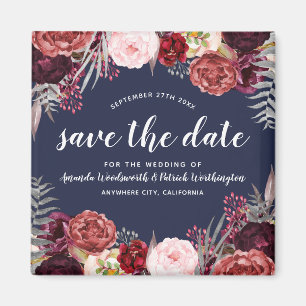 Marine Marsala Peony Mariage Sauvez la date Magnet